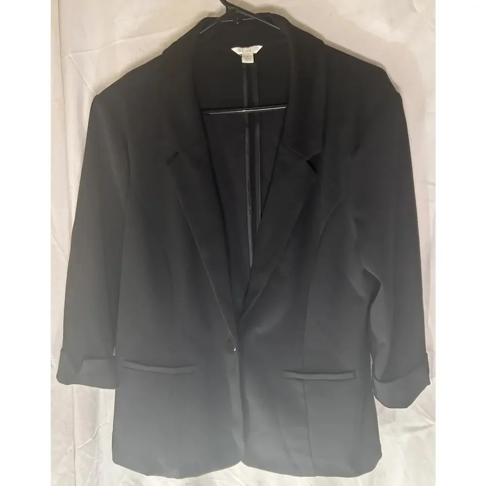 EST. 1946 Women’s Black Blazer Large‎ Ruched 3/4 Sleeve Stretch 1 Button